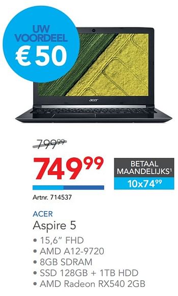 Promoties Acer laptop aspire 5 - Acer - Geldig van 23/08/2017 tot 03/09/2017 bij Auva