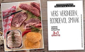 Promoties 3+1 gratis varkensspieringkoteletten - Huismerk - Alvo - Geldig van 13/09/2017 tot 19/09/2017 bij Alvo