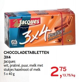 Promoties Chocoladetabletten 3x4 jacques - Jacques - Geldig van 06/09/2017 tot 19/09/2017 bij Alvo