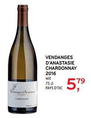 Promotions Vendanges d`anastasie chardonnay 2016 - Vins blancs - Valide de 06/09/2017 à 19/09/2017 chez Alvo