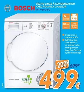 Promotions Bosch sèche-linge à condensation avec pompe à chaleur wtw84171fg - Bosch - Valide de 28/08/2017 à 27/09/2017 chez Krefel