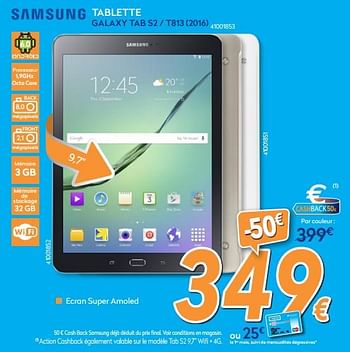 Promotions Samsung tablette galaxy tab s2 t813 (2016) - Samsung - Valide de 28/08/2017 à 27/09/2017 chez Krefel