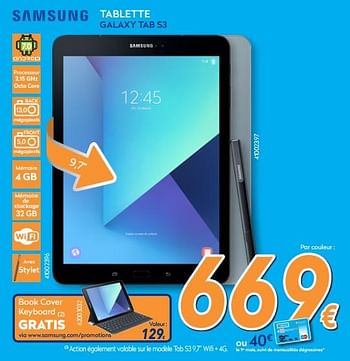 Promotions Samsung tablet galaxy tab s3 - Samsung - Valide de 28/08/2017 à 27/09/2017 chez Krefel