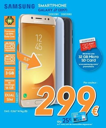 Promotions Samsung smartphone galaxy j7 (2017) - Samsung - Valide de 28/08/2017 à 27/09/2017 chez Krefel