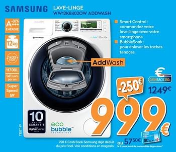 Promoties Samsung lave-linge ww12k8402ow addwash - Samsung - Geldig van 28/08/2017 tot 27/09/2017 bij Krefel