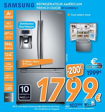 Promoties Samsung réfrigérateur américain french door rfg23resl1 - Samsung - Geldig van 28/08/2017 tot 27/09/2017 bij Krefel