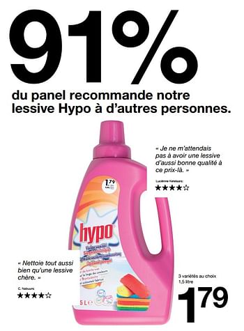 Promoties Du panel recommande notre lessive hypo à d`autres personnes - Hypo - Geldig van 29/08/2017 tot 29/08/2018 bij Zeeman