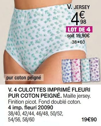 Promoties 4 culottes imprimé fleuri pur coton peigné - Huismerk - Damart - Geldig van 14/08/2017 tot 31/12/2017 bij Damart