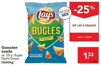 Promotions Gezouten snacks bugles nacho cheese - Lay's - Valide de 06/09/2017 à 19/09/2017 chez Makro
