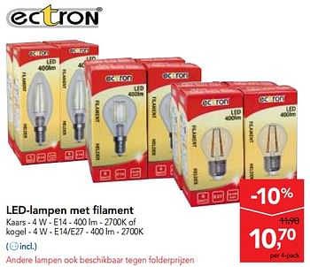 Promotions Led-lampen met filament - Ectron - Valide de 06/09/2017 à 19/09/2017 chez Makro