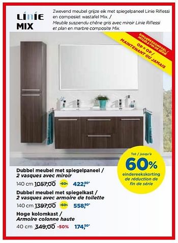 Promoties Badkamermeubelen - meubles salle de bains mix - Linie - Geldig van 28/08/2017 tot 30/09/2017 bij X2O