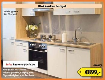 Promoties Blokkeuken budget - Huismerk - Bouwcenter Frans Vlaeminck - Geldig van 03/09/2017 tot 30/09/2017 bij Bouwcenter Frans Vlaeminck