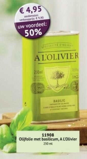 Promoties Olijfolie met basilicum, a l`olivier - A L'Olivier - Geldig van 01/09/2017 tot 28/02/2018 bij Bofrost