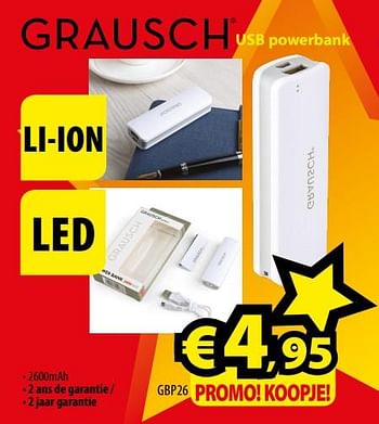 Promoties Grausch usb powerbank gbp26 - Grausch - Geldig van 01/09/2017 tot 30/09/2017 bij ElectroStock