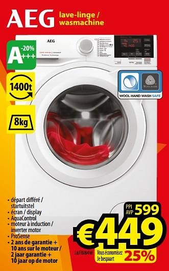 Promoties Aeg lave-linge - wasmachine l6fbi84w - AEG - Geldig van 01/09/2017 tot 30/09/2017 bij ElectroStock