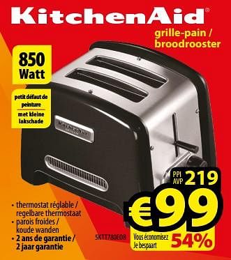 Promoties Kitchenaid grille-pain - broodrooster 5ktt780eob - Kitchenaid - Geldig van 01/09/2017 tot 30/09/2017 bij ElectroStock