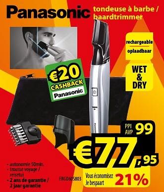 Promotions Panasonic tondeuse à barbe - baardtrimmer ergd60s803 - Panasonic - Valide de 01/09/2017 à 30/09/2017 chez ElectroStock