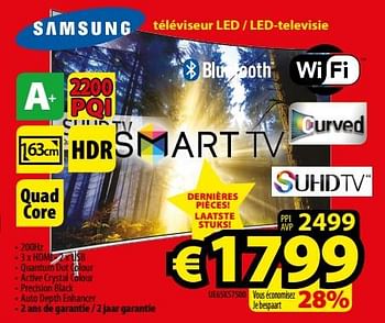 Promotions Samsung téléviseur led - led-televisie ue65ks7500 - Samsung - Valide de 01/09/2017 à 30/09/2017 chez ElectroStock