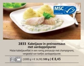 Promotions Kabeljauw in preiroomsaus met aardappelpuree - Produit maison - Bofrost - Valide de 01/09/2017 à 28/02/2018 chez Bofrost