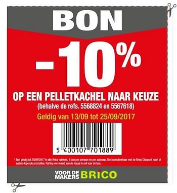 Promotions -10% op een pelletkachel naar keuze - Produit maison - Brico - Valide de 12/09/2017 à 25/09/2017 chez Brico