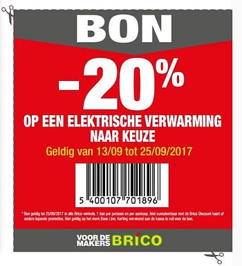Promotions -20% op een elektrische verwarming naar keuze - Produit maison - Brico - Valide de 12/09/2017 à 25/09/2017 chez Brico