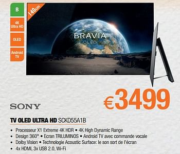 Promoties Sony tv oled ultra hd sckd55a1b - Sony - Geldig van 05/09/2017 tot 30/09/2017 bij Expert