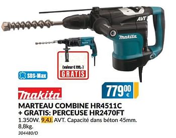 Promotions Makita marteau combine hr4511c + gratis: perceuse hr2470ft - Makita - Valide de 28/08/2017 à 31/10/2017 chez Meno Pro