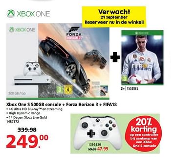 Promoties Xbox one s 500gb console + forza horizon 3 + fifa18 - Microsoft - Geldig van 28/08/2017 tot 24/09/2017 bij Bart Smit