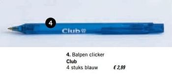 Promoties Balpen clicker club - Huismerk - Standaard Boekhandel - Geldig van 14/08/2017 tot 17/09/2017 bij Standaard Boekhandel