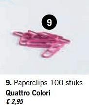 Promoties Paperclips 100 stuks quattro colori - Quattro Colori - Geldig van 14/08/2017 tot 17/09/2017 bij Standaard Boekhandel