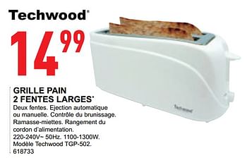 Techwood - TGP502 - Grille-pain à fentes longues - Fentes longues extra  larges - 5