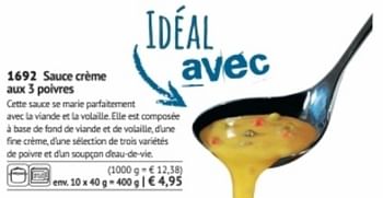 Promotions Sauce crème aux 3 poivres - Produit maison - Bofrost - Valide de 01/09/2017 à 28/02/2018 chez Bofrost