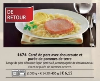 Promotions Carré de porc avec choucroute et purée de pommes de terre - Produit maison - Bofrost - Valide de 01/09/2017 à 28/02/2018 chez Bofrost