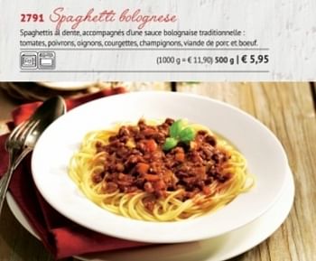 Promotions Spaghetti bolognese - Produit maison - Bofrost - Valide de 01/09/2017 à 28/02/2018 chez Bofrost