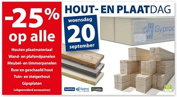 Promoties -25% op alle hout en platen - Huismerk - Gamma - Geldig van 13/09/2017 tot 25/09/2017 bij Gamma
