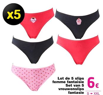Promoties Lot de 5 slips femme fantaisie set van 5 vrouwenslips fantasie - Huismerk - Cora - Geldig van 12/09/2017 tot 25/09/2017 bij Cora