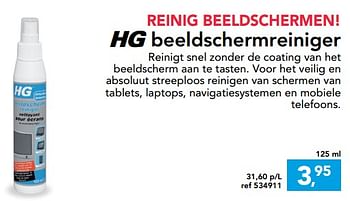 Promoties Hg beeldscherm reiniger - HG - Geldig van 13/09/2017 tot 24/09/2017 bij Hubo