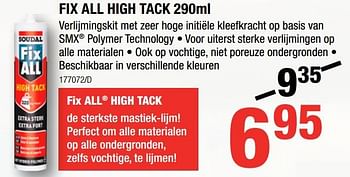 Promotions Lijmkit fix all high tack - Soudal - Valide de 07/09/2017 à 24/09/2017 chez HandyHome
