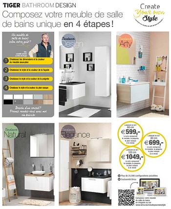 Promoties Le prix comprend le meuble, la poignée, le plan vasque + le miroir - Tiger - Geldig van 26/09/2017 tot 09/10/2017 bij Brico