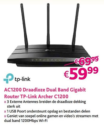 Promoties Ac1200 draadloze dual band gigabit router tp-link archer c1200 - Archer - Geldig van 01/09/2017 tot 30/09/2017 bij Connect IT