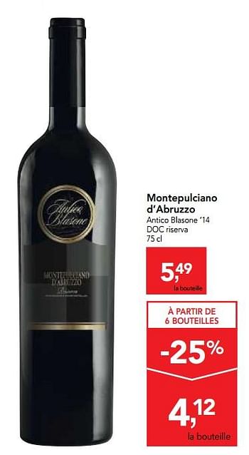 Promoties Montepulciano d`abruzzo antico blasone 14 - Rode wijnen - Geldig van 20/09/2017 tot 03/10/2017 bij Makro