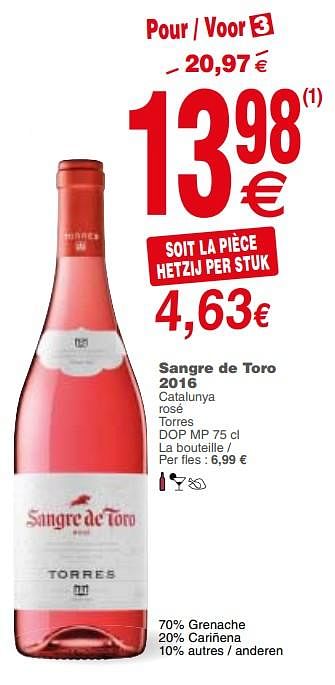 Promoties Sangre de toro 2016 - Rosé wijnen - Geldig van 19/09/2017 tot 25/09/2017 bij Cora