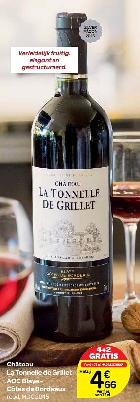Promoties Château la tonnelle de grillet aoc blaye - côtes de bordeaux - Rode wijnen - Geldig van 20/09/2017 tot 23/10/2017 bij Carrefour