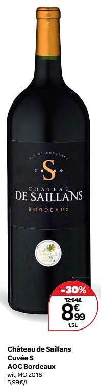 Promoties Château de saillans cuvée s aoc bordeaux - Rode wijnen - Geldig van 20/09/2017 tot 23/10/2017 bij Carrefour