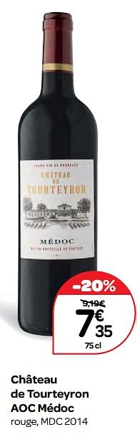 Promotions Château de tourteyron aoc médoc rouge, mdc 2014 - Vins rouges - Valide de 20/09/2017 à 23/10/2017 chez Carrefour