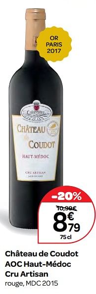 Promotions Château de coudot aoc haut-médoc cru artisan rouge, mdc 2015 - Vins rouges - Valide de 20/09/2017 à 23/10/2017 chez Carrefour