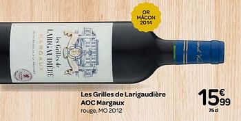 Promotions Les grilles de larigaudière aoc margaux rouge, mo 2012 - Vins rouges - Valide de 20/09/2017 à 23/10/2017 chez Carrefour