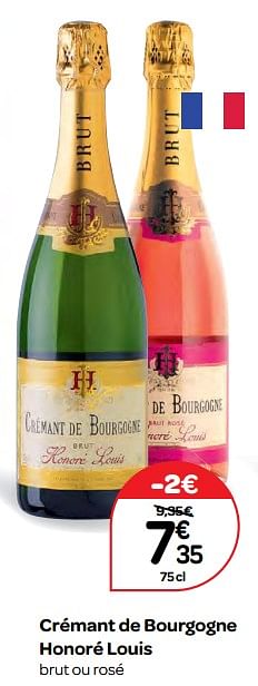 Promoties Crémant de bourgogne honoré louis brut ou rosé - Schuimwijnen - Geldig van 20/09/2017 tot 23/10/2017 bij Carrefour
