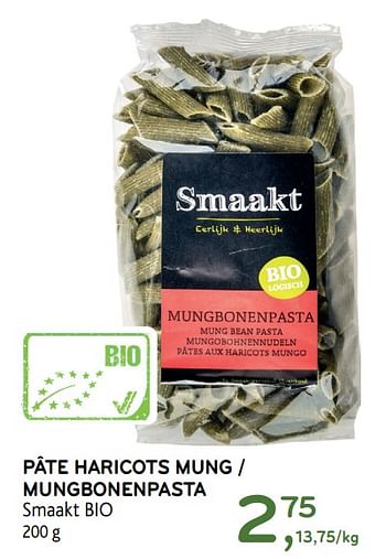Promotions Pâte haricots mung - mungbonenpasta smaakt bio - Smaakt - Valide de 20/09/2017 à 03/10/2017 chez Alvo