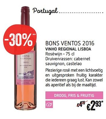 Promotions Bons ventos 2016 - Vins rosé - Valide de 21/09/2017 à 27/09/2017 chez Delhaize